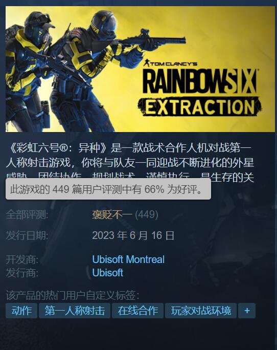 育碧FPS《彩虹六号：异种》现已推出Steam版本