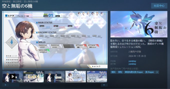 《天空与无垢的6机》上线Steam 首发46元